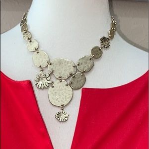 Lucky Brand Gold-Tone Hammered Disc Floral Bib Necklace